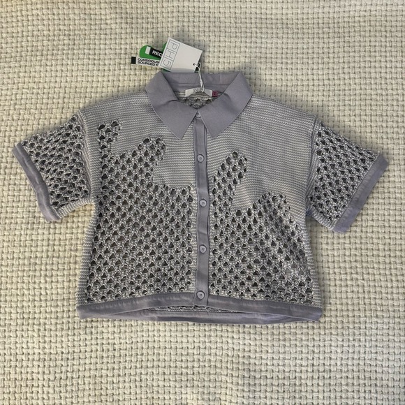 PH5 Purple Crochet Knit Oversized Polo Shirt - XS - NWT - Picture 1 of 8